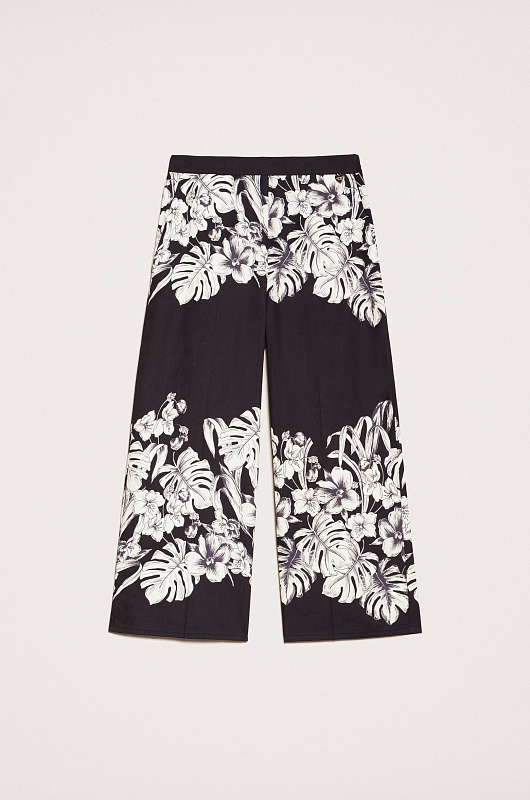 Укороченные широкие брюки с цветочным принтом